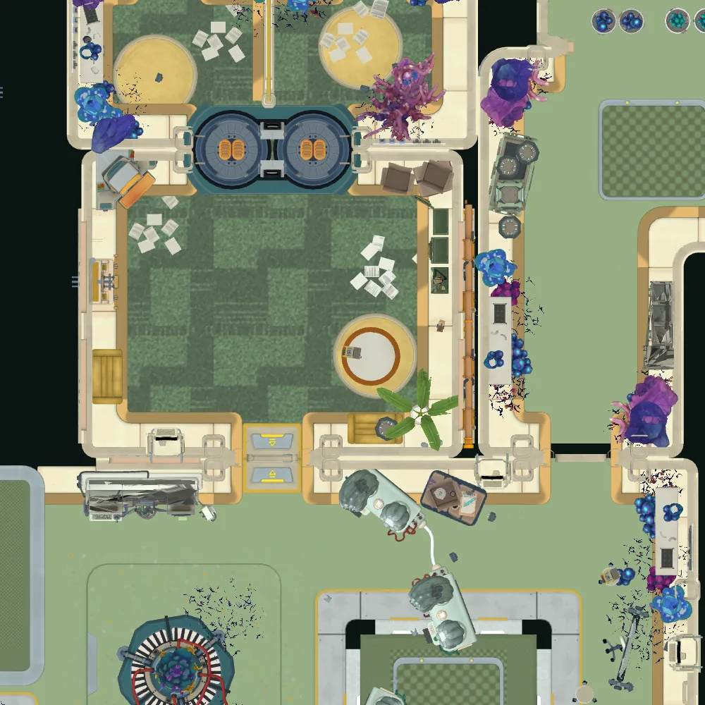 Cut-away map from above with the spot of Audio log 23: When we first discovered the power of these 'runes', marked