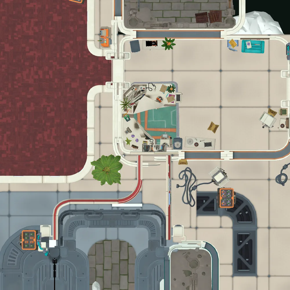 Cut-away map from above with the spot of Audio log 7: Are we on the cusp of unlocking time travel? marked