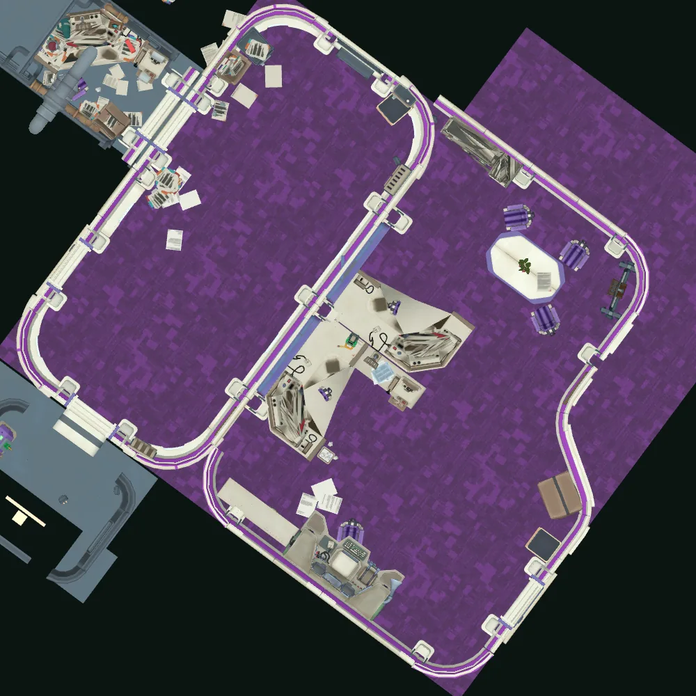 Cut-away map from above with the spot of Green key 1 marked