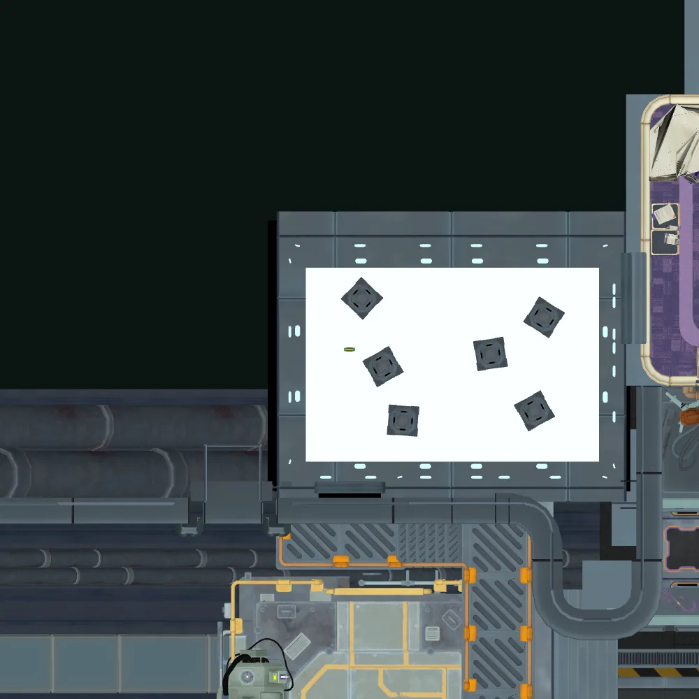 Cut-away map from above with the spot of Green key 2 marked
