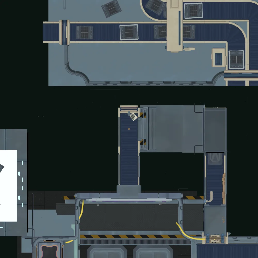 Cut-away map from above with the spot of Purple key marked