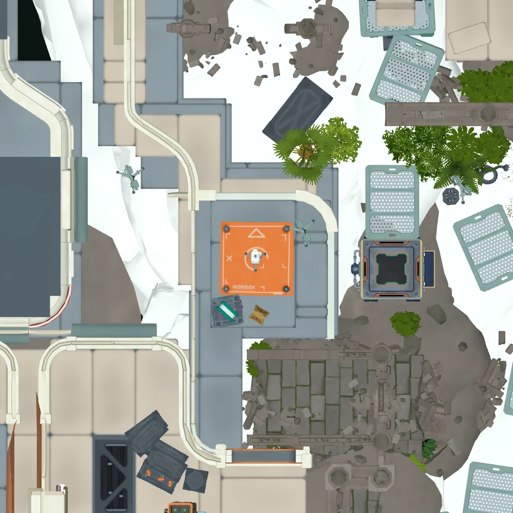 Cut-away map from above with the spot of Bridge projector marked