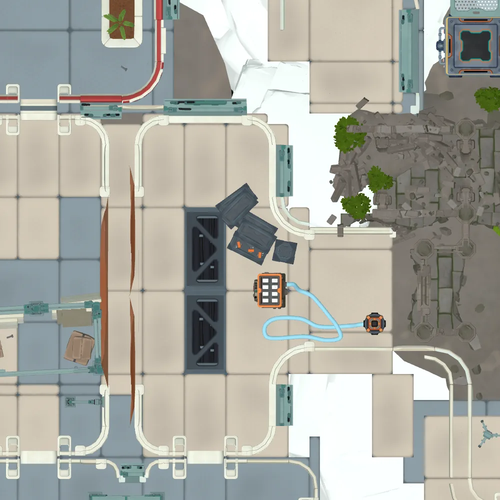Cut-away map from above with the spot of Orange fuse 2 marked
