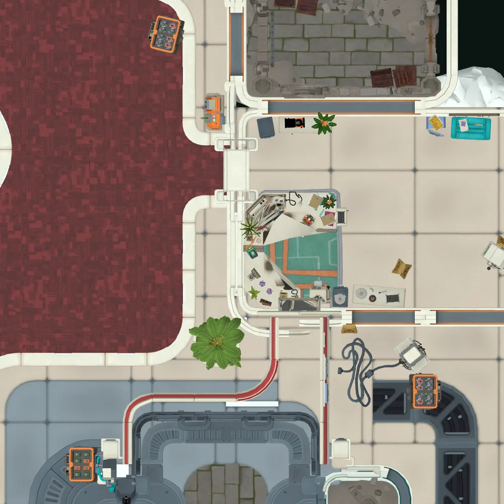 Cut-away map from above with the spot of Time Maze keycard marked